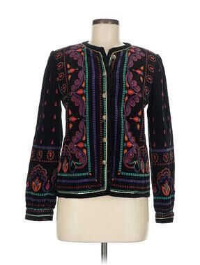 Vtg Saxton Hall Velvet Quilted Jacket Black Printed Funky Colorful 8